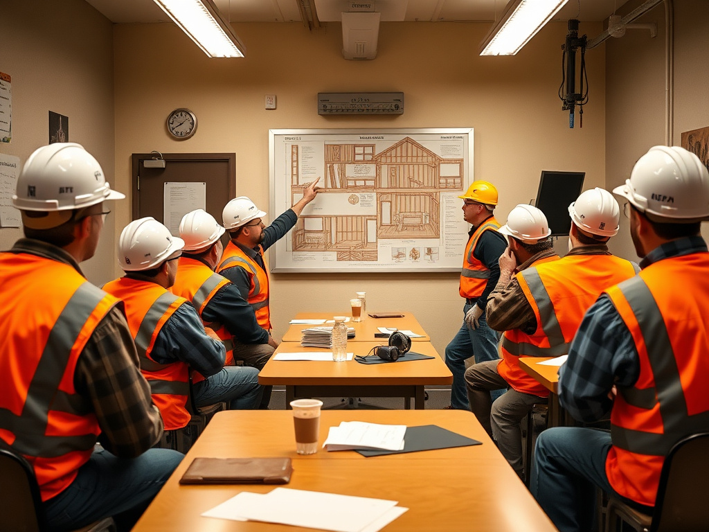 Insulation apprentices in a union training center classroom learning from an instructor